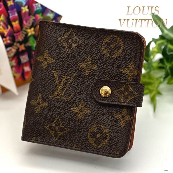 ルイヴィトン コンパクトジップ モノグラム 二つ折り財布 ラウンドファスナー ブラウン LOUIS VUITTON