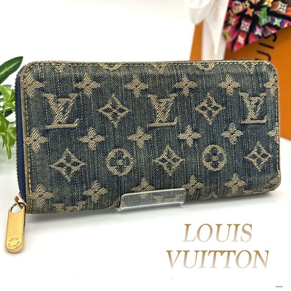 ルイヴィトン モノグラム デニム ジッピーウォレット 長財布 ラウンドファスナー ブルー LOUIS VUITTON