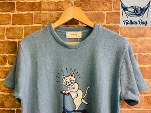 ★表記M/新品！パイル地.Kailua Bay.猫.タオル地.キャラクタープリントTシャツ.アメカジサーフサーファー.西海岸カリフォルニアスタイル