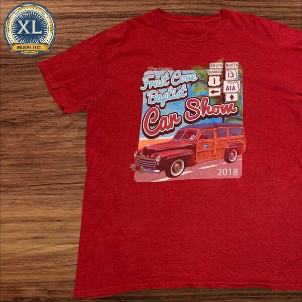 【セール!! US古着】レッド XL バス クルマ 外車 Tシャツ 半袖 プリント メンズ レディース
