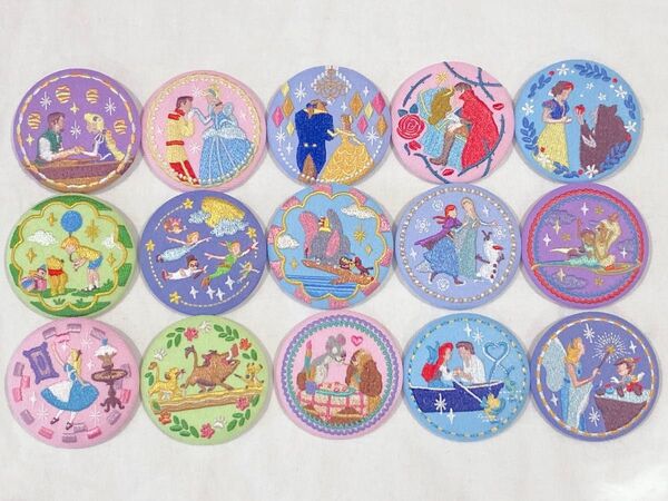 Disney ディズニー 刺繍缶バッジ BANDAI コンプリート 全15種類