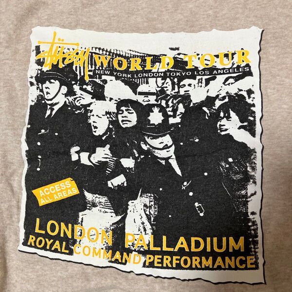 STUSSY ワールドツアー Tシャツ ベージュ 紺タグ Lステューシー 90年代 シングルステッチ ヴィンテージ
