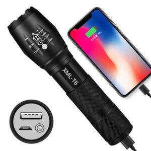 ★USBケーブル付き★懐中電灯 led 強力USB充電式 防水 緊急携帯電話充電