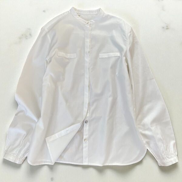 美品 BARBA バルバ イタリア製 ノーカラーシャツ コットン100 白 42