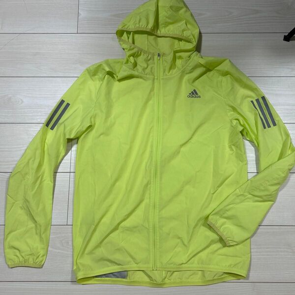 メンズ アディダス ランニング 上着 ウインドブレーカー 蛍光 黄色 M パーカー adidas