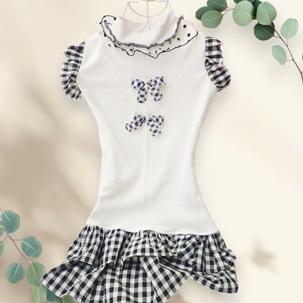 ハンドメイド 犬服 2段フリルワンピ 4L スタンダードプードルなど(大型犬)