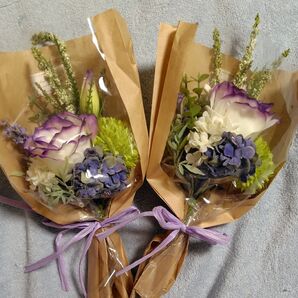 最終値下げ☆お供え トルコ桔梗、ラベンダー他パープルグリーン系でまとめた花束 一対2束☆アーティフィシャルフラワー
