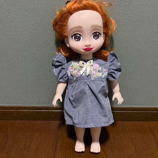 ハンドメイド アニメータードール服 ワンピース グレー 着せ替え 花 リボン