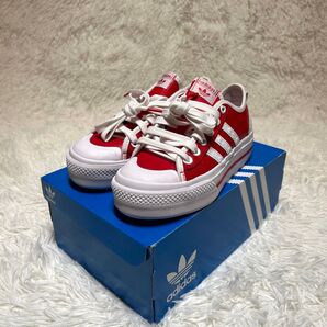 新品】ADIDAS ORIGINALS スニーカー 厚底 赤 ハートデザイン レッド × ホワイト ハート柄 未使用 22㎝
