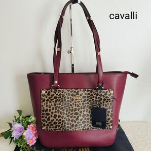 cavalli CLASS カヴァッリクラス☆ トートバッグ レザー×PVC エンジ×レオパード柄