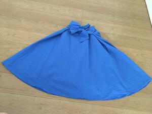 美スタイル　リボン　ベルト　デザイン　上品　フレア　スカート　Ｆ　ブルー　青