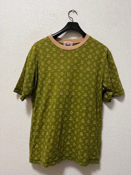 EVISU エヴィス 総柄プリント 半袖Tシャツ /40 抹茶色 家紋 ロゴ アメカジ