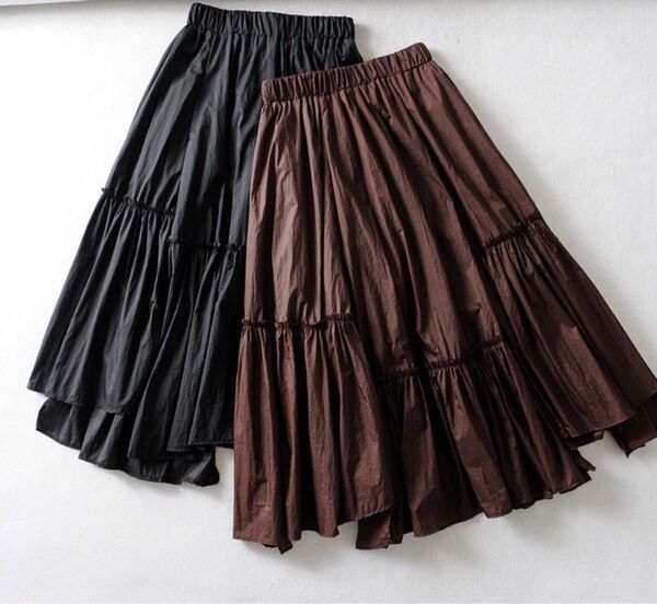 アシンメトリースカート ウエストゴム フレアスカート 楽ちん フリーサイズ ロングスカート 韓国 可愛い お洒落 オールシーズン