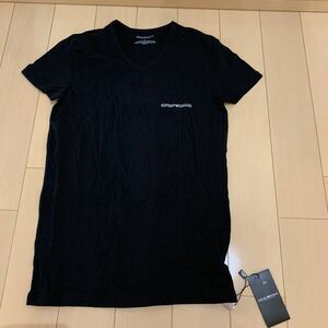 送料無料 未使用 EMPORIO ARMANI 半袖VネックTシャツ Sサイズ ブラック　GA ロゴ エンポリオ アルマーニ