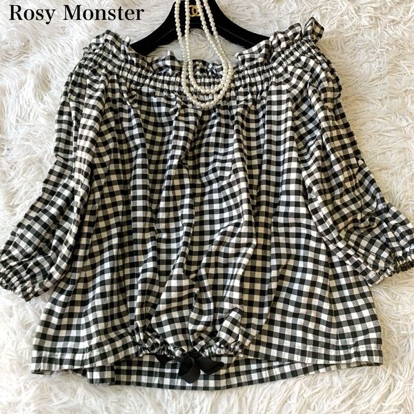 Rosy Monster ロージーモンスター ギンガムチェック オフショルダー シャツブラウス フリル フリーサイズ