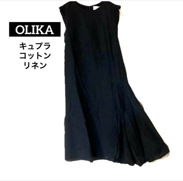 美品【OLIKAオリカ】ノースリーブ ブライトロングワンピース サイドプリーツ