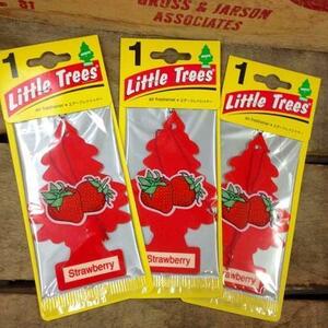 送料無料！Little Trees リトルツリー ３枚セット「Strawberry ストロベリー」エアフレッシュナー消臭 芳香剤 インテリア アメリカ雑貨 車