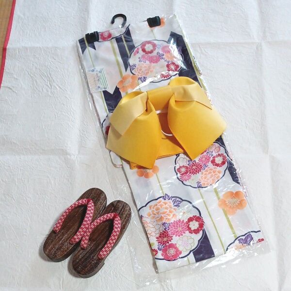 未使用浴衣・中古作り帯・中古下駄 3点