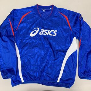 アシックス　asics プルオーバー　ジャケット　ウインドブレーカー　サイズO 青　ブルー　トップス　アウター　ナイロン