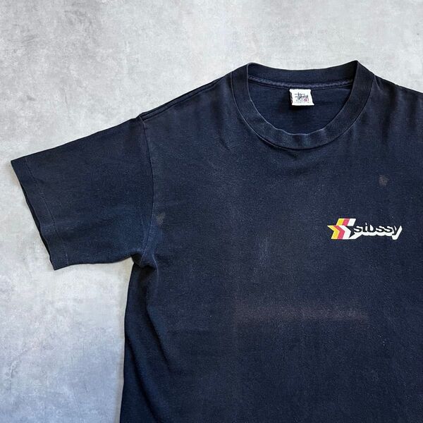 old stussy print T-shirt fade balck USA