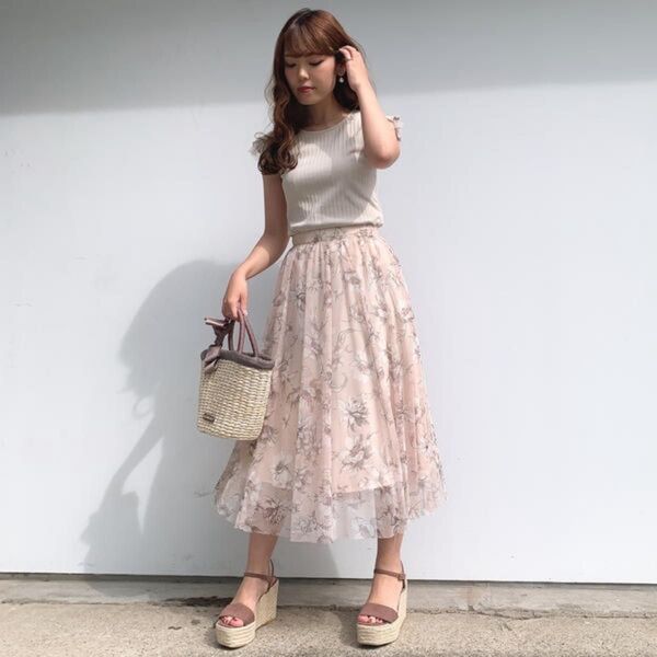 ミッシュマッシュ 花柄チュールフレアスカート