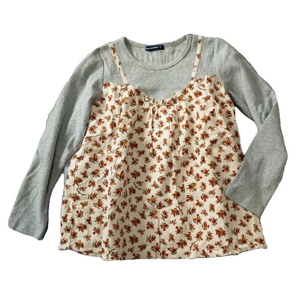 moujonjon ムージョンジョン 花柄キャミレイヤード風長袖Tシャツ 130cm ロンT トップス