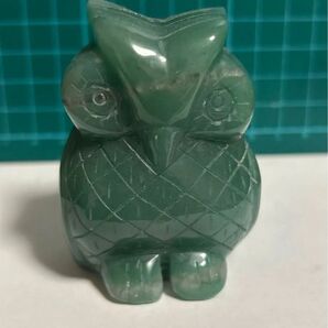 レア【天然石】アベンチュリン インド翡翠 ふくろう 梟フクロウ 置物 彫り物