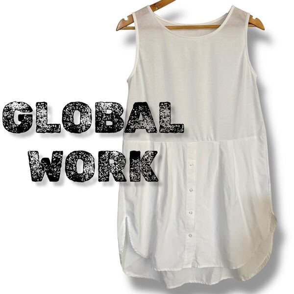 GLOBAL WORK ノースリーブシャツチュニック ワンピースホワイトF