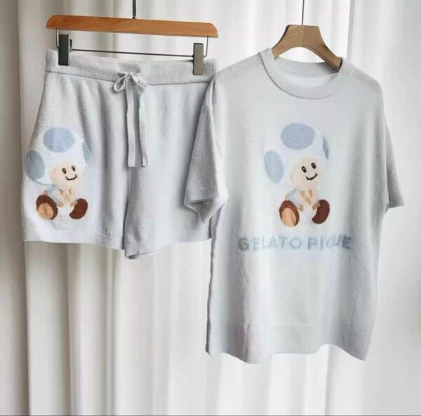 ジェラピケ ジェラートピケ キノピオ&ヨッシー ルームウェア ブルー