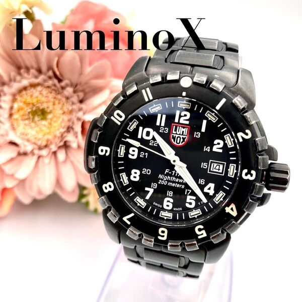 稼働 LUMINOX ルミノックス F-117 ナイトホーク デイト 腕時計 クオーツ メンズ ブラック 回転ベゼル