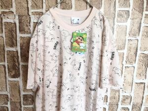 【新品】LL(XL ) 即決　タグ付き クレヨンしんちゃん　シロ　プリント半袖Tシャツ ブラック　ピンク　総柄　キャラクター　アニメ