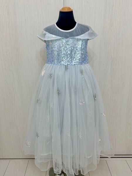 FROZENアナと雪の女王風ワンピース エルサドレス 中古美品!サイズ130cm 青系 水色 コスプレ ハロウィン 発表会 など