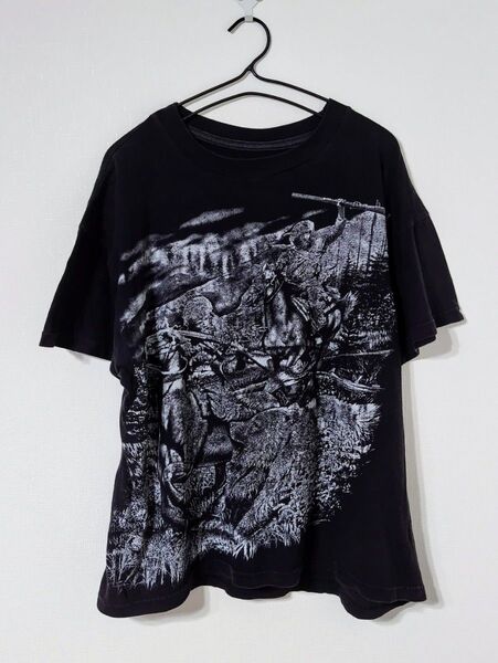 希少 Vintage Unknown 両面 プリント 半袖 Tシャツ 黒 古着 ブラック カットソー ヴィンテージ