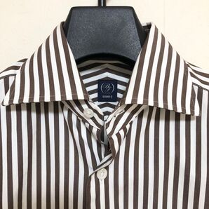 BEAMS Fワイドカラーホワイトブラウンストライプシャツ M程度 日本製