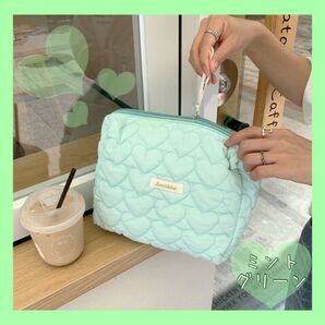 ミントグリーン キルティング ポーチ ハート 韓国