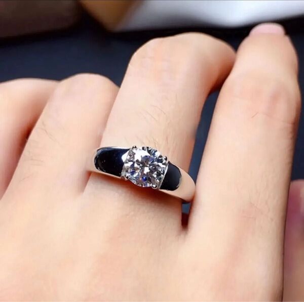 メンズ CZダイヤモンド リング 指輪 8mm 2カラット 925シルバー フリーサイズ 婚約 プレゼント ジュエリー ホワイト