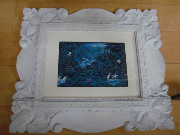 バリ絵画 壁掛け 額付き 野鳥 自然 ☆インドネシア☆バリ島