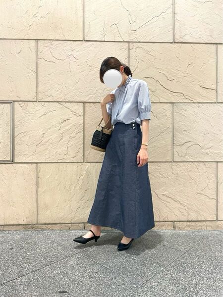 Te chichi リネン混デニムロングスカート テチチ ふんわり ロングスカート