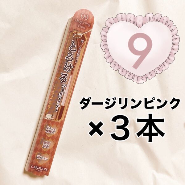 3本 キャンメイク クリーミータッチライナー 09 ダージリンピンク アイライナー ジェルアイライナー ジェルライナー 極細