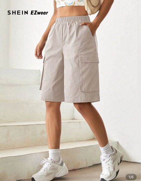 【美品】SHEIN レディース カーゴショーツ アプリコット JP-L(S)ハーフパンツ 半ズボン 短パン ショートパンツ