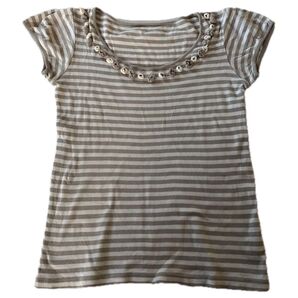 ボーダー柄お花たくさん半袖Tシャツレディース