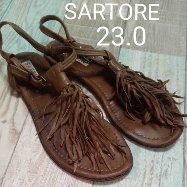 サルトル SARTORE サンダル レザー フリンジ イタリア製 36 23.0 フラットシューズ ストラップ 本革