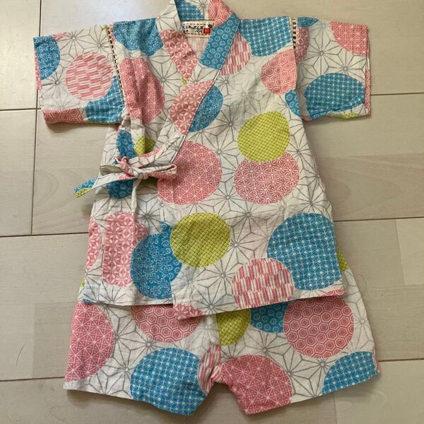 美品 ベビー服 甚平 80cm くろわっさんずべべ 浴衣 女の子 子供 キッズ 上下セット