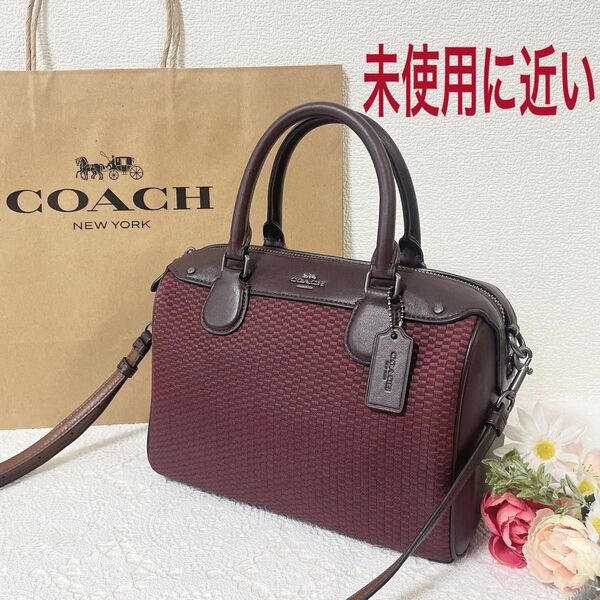 【期間限定価格!未使用に近い】COACH コーチ ショルダーバッグ 2WAY ハンドバッグ ミニボストンバッグ ブラウン チャーム