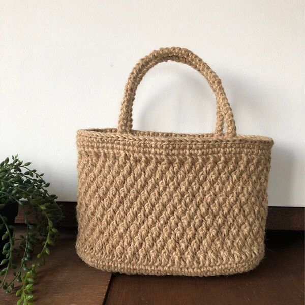 麻紐バッグ 麻ひも 手編みバッグ かご 模様編み ハンドメイド 試作品