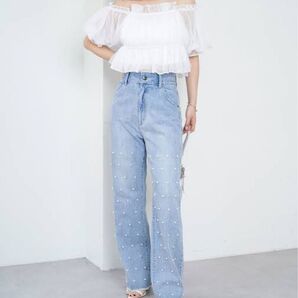 SALON by Chico パールデニムパンツ 水色 ライトブルー ジーンズ チコ