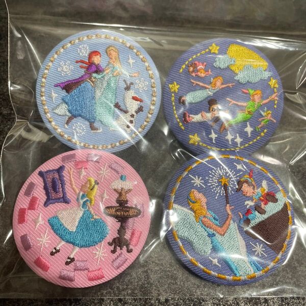 ディズニー 刺繍缶バッジ アナと雪の女王 ピーターパン アリス ピノキオ