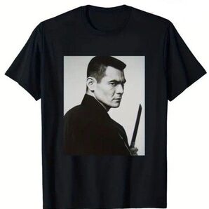 菅原文太 仁義なき戦い系 ドス Tシャツ 黒 ブラック 映画 ムービー 昭和レトロ 任侠 侠客 やくざ ヤクザ アウトロー