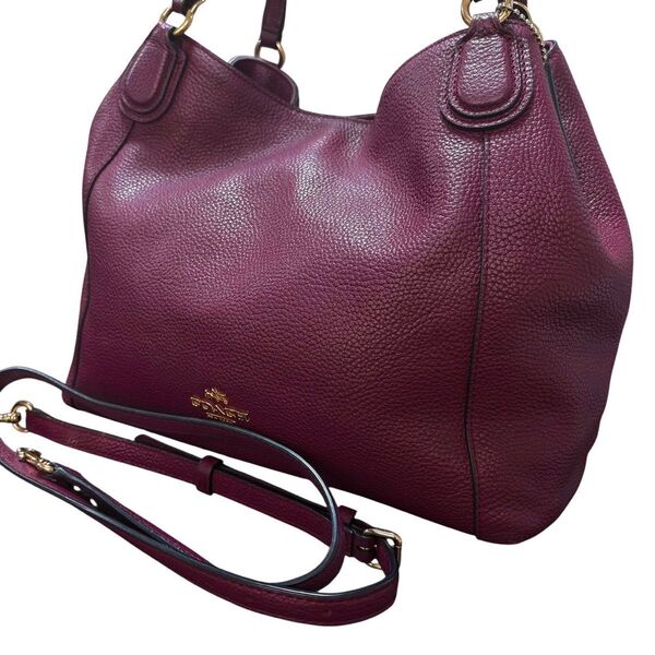 コーチ COACH 2way トートバッグ ショルダーバッグ 肩掛け 斜め掛け レザー シボ革 ロゴ金具 ボルドー 35983