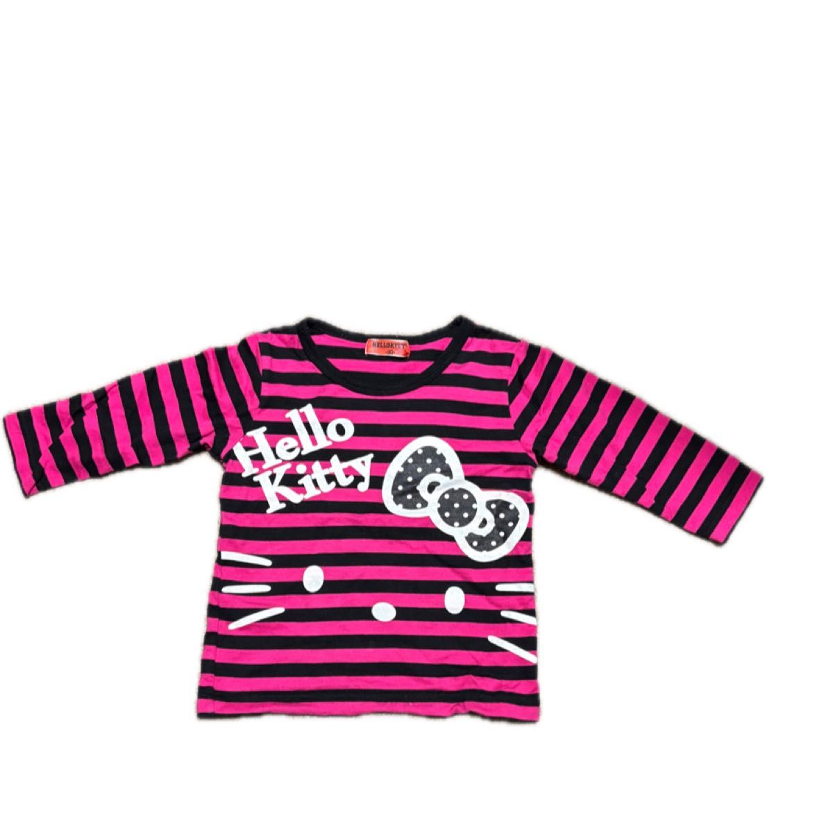 ハローキティ 長袖Tシャツ ピンク ブラック ボーダー柄 リボン キッズ　サイズ90